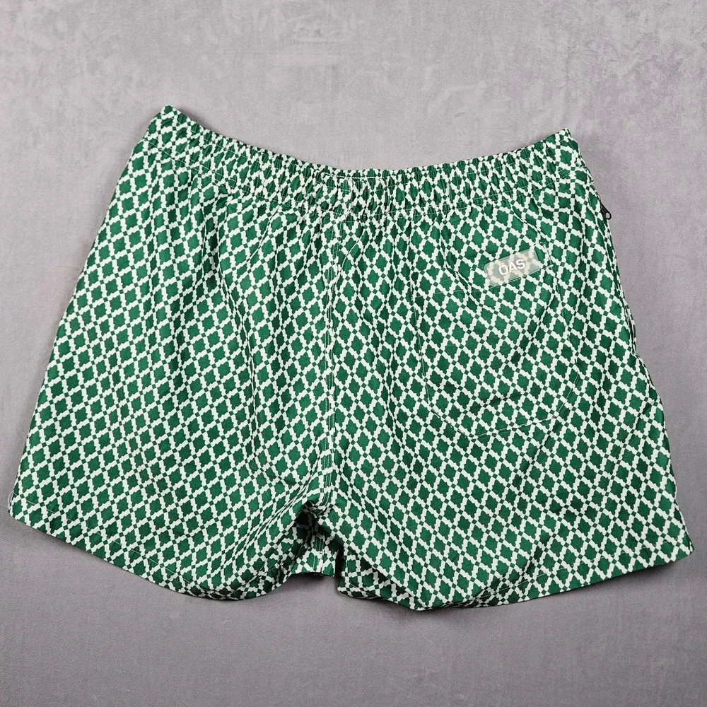 OAS Swim Trunks‎ Mens XXL Green Patterned Geometric Mesh Lined Zip Pocket Shorts